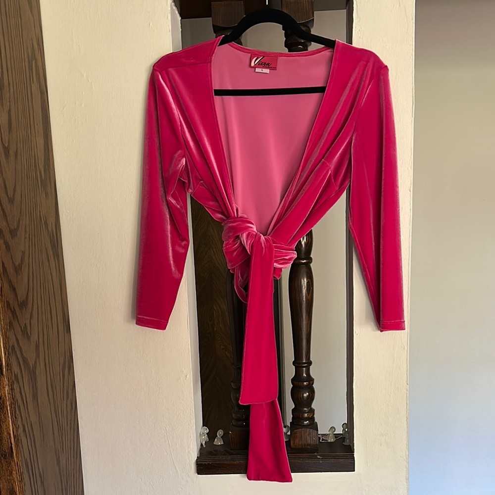 Vix Pink Velvet Tie-Front Cardigan